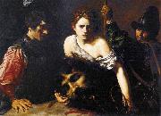 VALENTIN DE BOULOGNE David with the Head of Goliath and Two Soldiers oil on canvas
